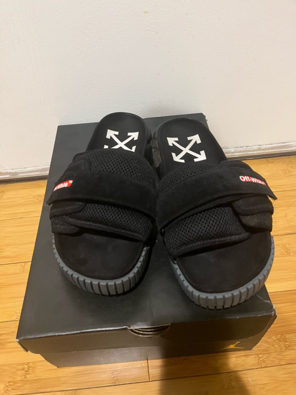 Off-White Black Slide Sandals with Gray Outsole